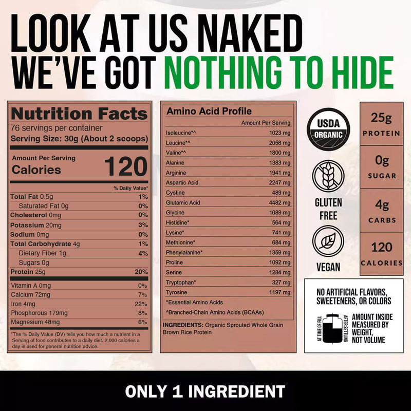 Organic Brown Rice Protein Powder - 5LB Unflavored